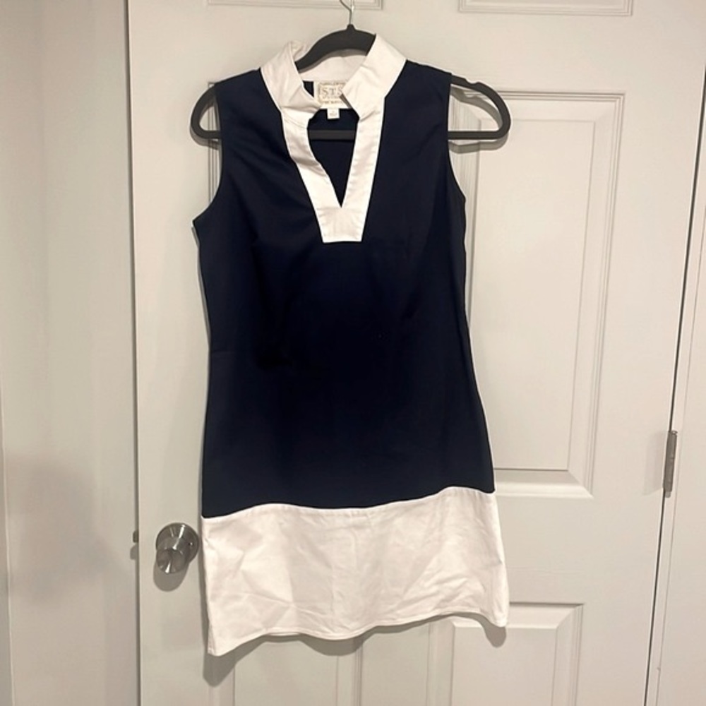 STS Navy White Colorblock Sleeveless Shift Dress Size S